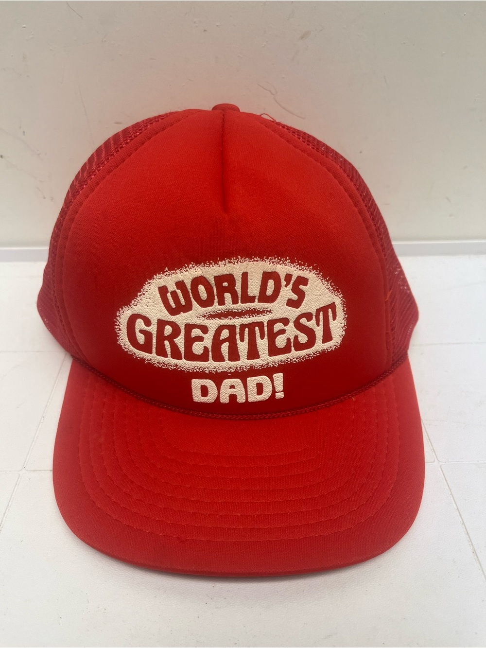 Vintage Foam Trucker SnapBack Hat World’s Greatest Dad Red Adjustable OSFA